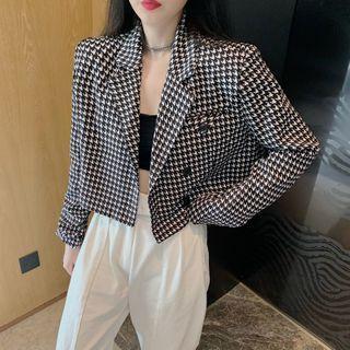 Houndstooth Cropped Blazer Houndstooth - Black & White - One Size
