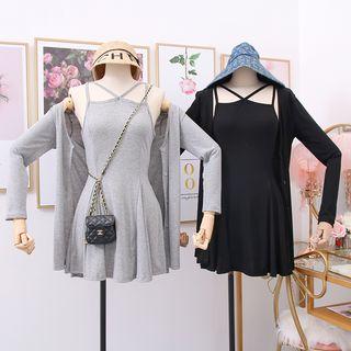 Set: Strappy Sleeveless Mini Dress + Light Cardigan