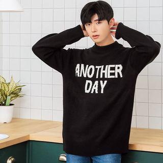 Crew-neck Lettering Loose-fit Sweater