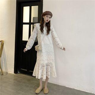 Peter Pan Collar Lace Mermaid Dress As Shown In Figure - One Size