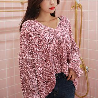 V-neck Glitter Textured Knit Top