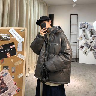 Couple-matching Faux Leather Zip Padded Jacket