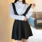 Set: Long-sleeve Shirt + Suspender Mini Striped Skirt