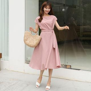 Drop-shoulder A-line Dress With Belt
