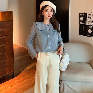 Furry Vest / Peter-pan-collar Blouse / Cropped Harem Pants