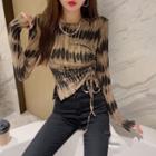 Round-neck Tie-dye Drawstring Pleated Top