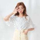 Dotted Short-sleeve Top Blue - One Size