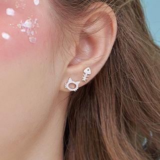 Rhinestone Asymmetric Stud Earring 1 Pair - Asymmetric - Silver - One Size