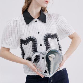 Short-sleeve Plaid Ruffle Shirt