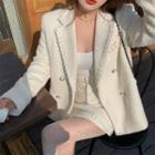 Long-sleeve V-neck Tweed Coat