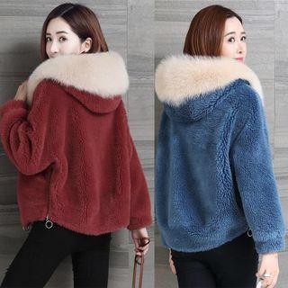 Fluffy Trim Hooded Fleece Jacket