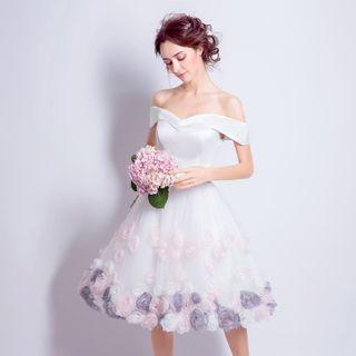 Flower Detail Strapless A-line Cocktail Dress