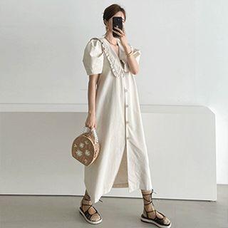 Puff-sleeve Frilled-collar Shirtdress