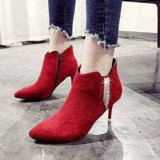 Faux-suede Rhinestone Ankle Boots