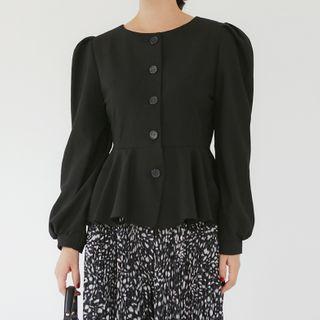 Round-neck Puff-sleeve Peplum Jacket