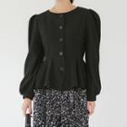 Round-neck Puff-sleeve Peplum Jacket