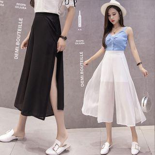 Slit Chiffon Cropped Wide-leg Pants