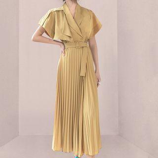 Short-sleeve Plain Lace Up Blazer Dress