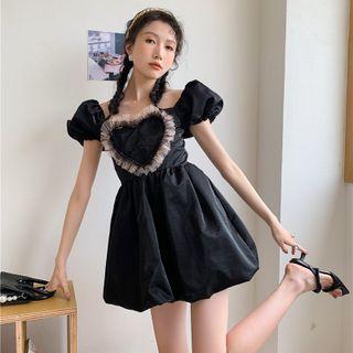 Puff-sleeve Heart Mini A-line Dress