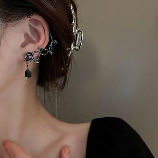 Rose Acrylic Alloy Cuff Earring 1 Pc - Left Ear - Black - One Size