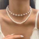 Layered Faux Pearl Choker 01 - C05101 - White - One Size