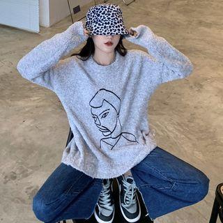 Plain / Print Crew-neck Sweater