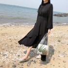 High-neck Asymmetric Long Chiffon Dress