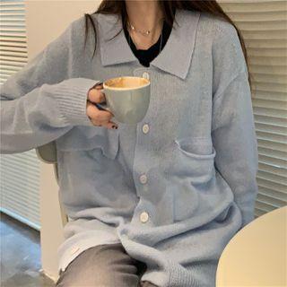 Polo-neck Cardigan Blue - One Size