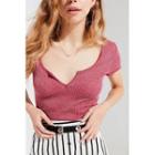 Split-neck Lettuce Edge Short-sleeve Top