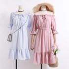 Tie-front Ruffled-trim A-line Dress