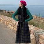 Knit Top / Plaid Midi A-line Overall Dress