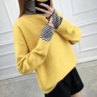 Turtleneck Stripe Panel Sweater
