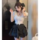 Short-sleeve Ruffle Crop Shirt / Mini A-line Skirt