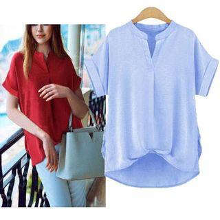 Short Sleeve Split Placket Blouse