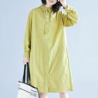 Long-sleeve Midi Shirtdress Yellow - One Size