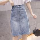 Washed Paneled A-line Denim Skirt