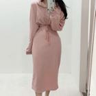 Drawstring-waist Midi Sheath Hoodie Dress