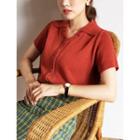 Notched-collar Short-sleeve Knit Shirt