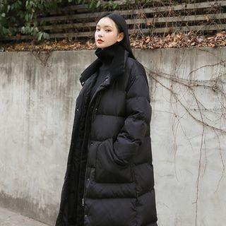 Corduroy-panel Maxi Duck Down Padded Coat