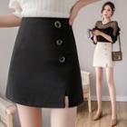 High-waist Button Split-hem Skirt