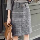 Front-slit Plaid A-line Skirt