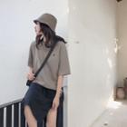 Lettering Print Short-sleeve T-shirt / Plain High-waist Skirt