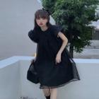 Mesh A-line Mini Dress Black - One Size