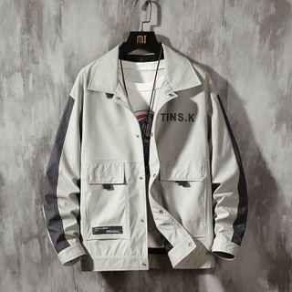 Lettering Striped Button Jacket