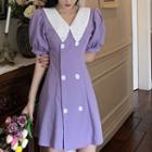 Double-breasted Puff-sleeve Mini A-line Dress