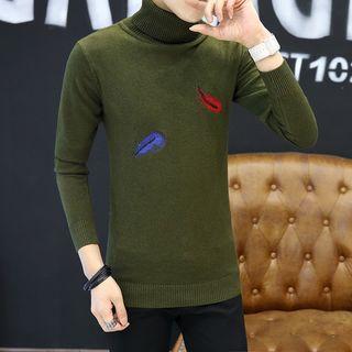Embroidery Stand Collar Sweater