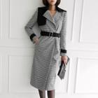 Single-breasted Buckled Houndstooth Long Coat