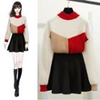 Color Block Sweater / A-line Mini Skirt / Set