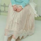 Tulle Overlay Long Pleat Skirt Cream - One Size