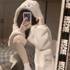 Bear Embroidered Hooded Fleece Zip-up Jacket
